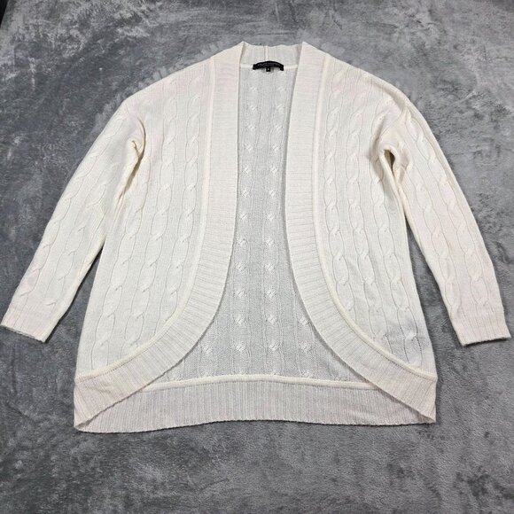 Ralph Lauren Black Label Cardigan Womens Medium Ivory Cashmere Cable Knit Preppy - Picture 1 of 8
